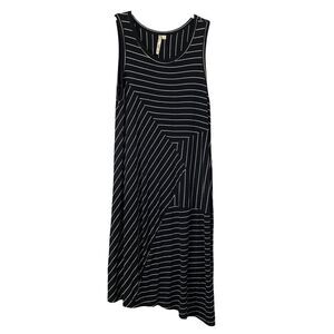 COMFY USA striped geometric asymmetric hem midi dress‎ Sz M black white